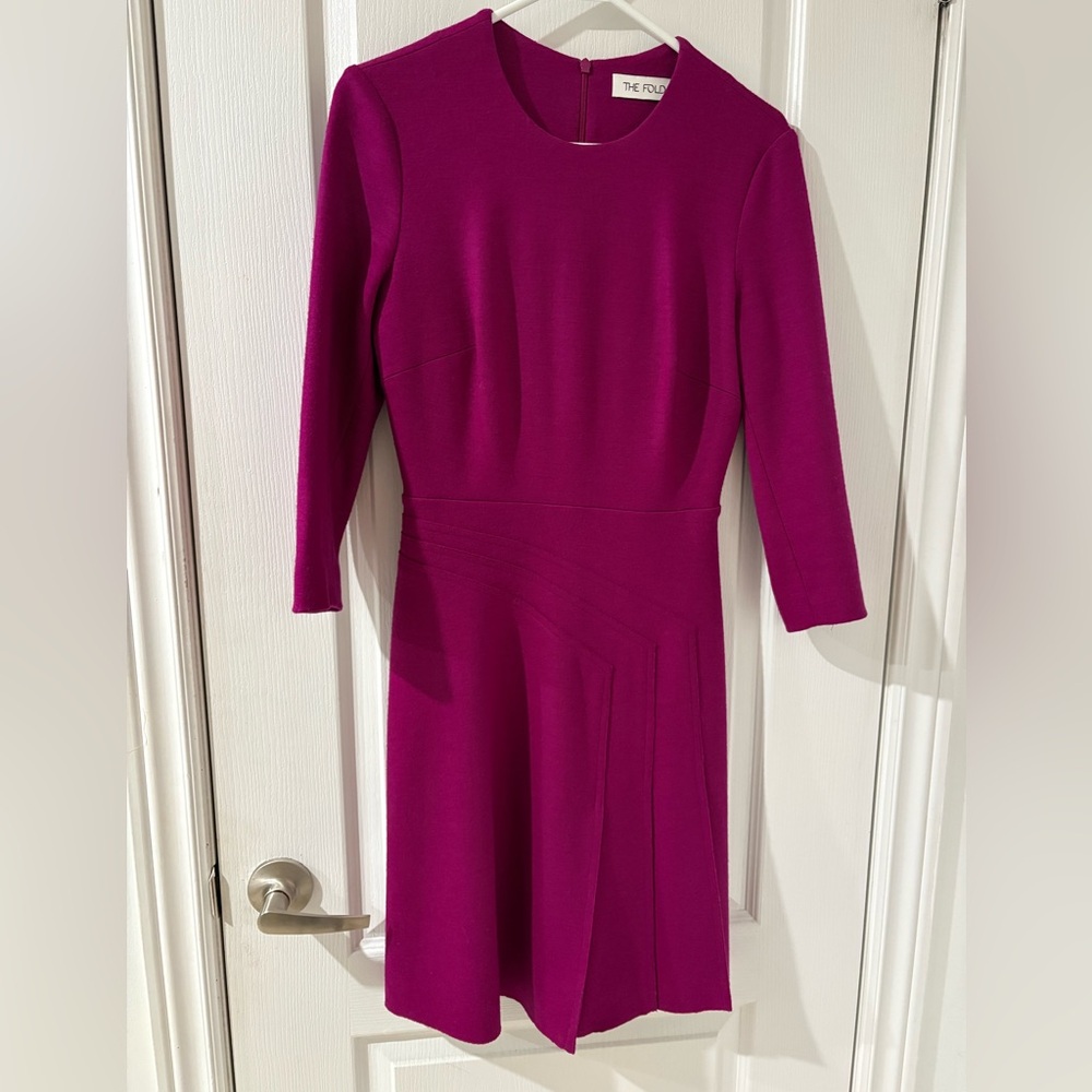🏴󠁧󠁢󠁥󠁮󠁧󠁿Fold of London Fuchsia Virgin Wool Midi Dress - Picture 4 of 11